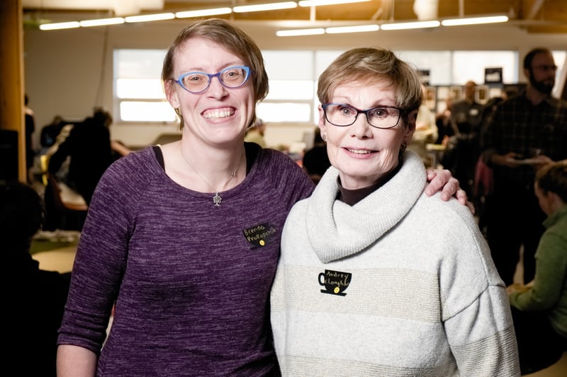 Brenda Prokopchuk and Audrey McLaughlin posing and smiling at a Yukon University gathering